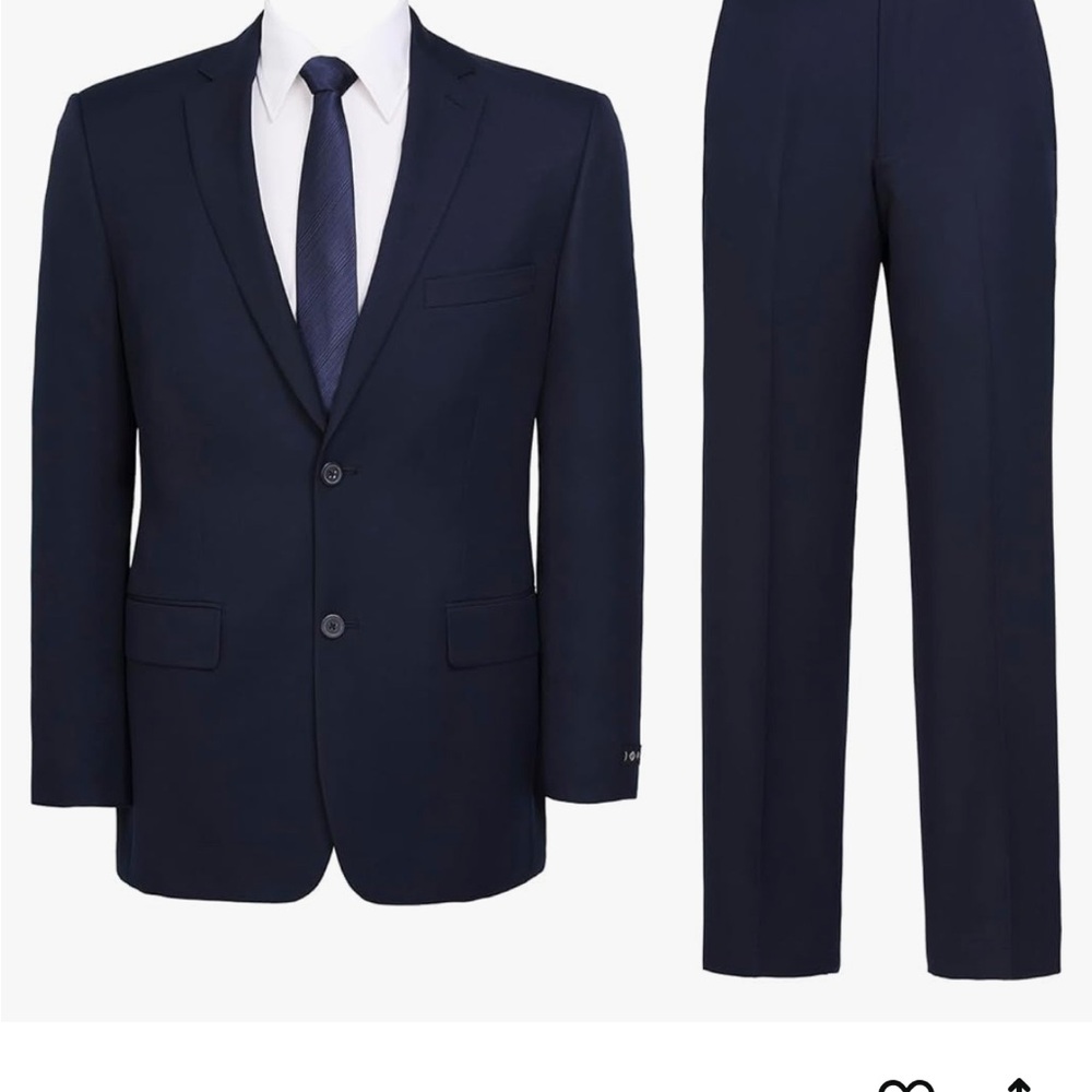 Men's Navy Suit- Jacket fits like a 42 and pants a 36 x 30. Details in pics.